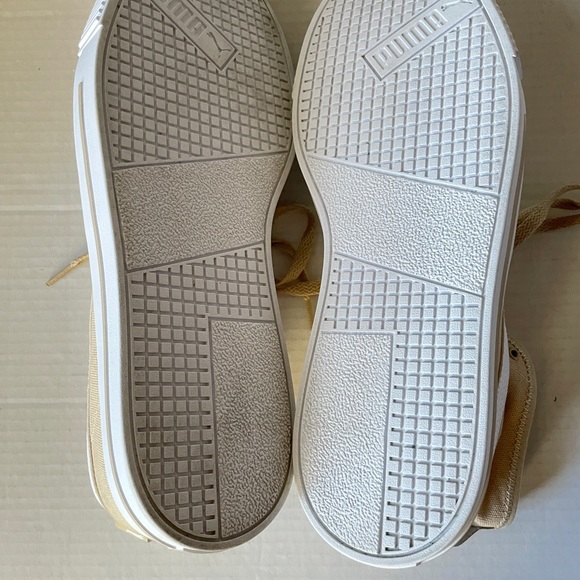 PUMA Beige Canvas White Leather Lace Up Sneakers Mid Top Mens Casual Shoes Sz 13 - Picture 10 of 10
